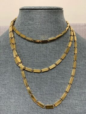MONET Vintage Gold Plated Rectangular Link Chain  54”Long Necklace